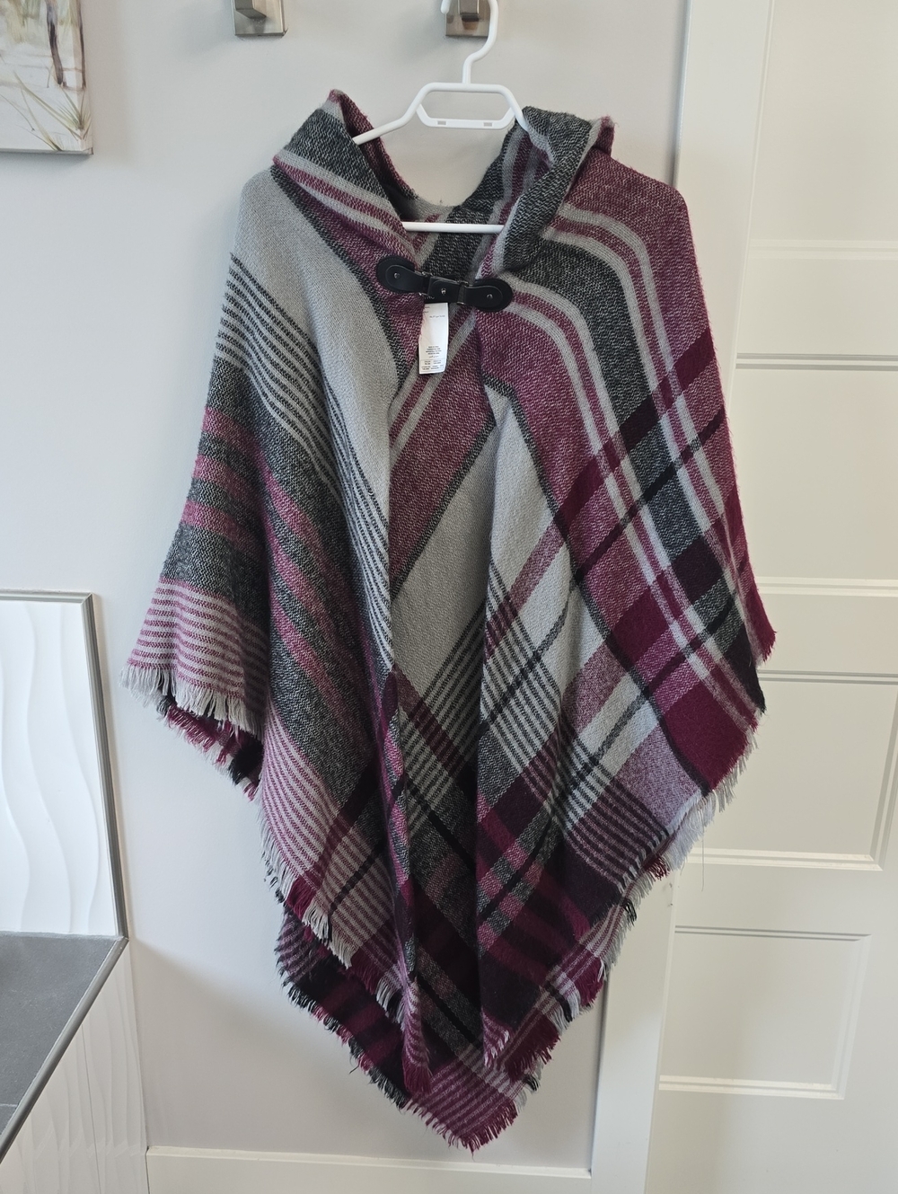Addition Elle Plaid Poncho Wrap With Buckle Clasp